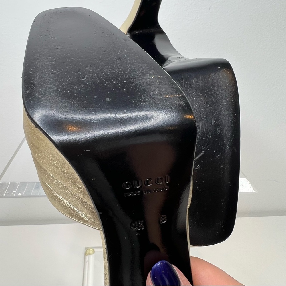 Gucci Metallic Gold Platform Ankle-Strap Pumps - Picture 3 of 16